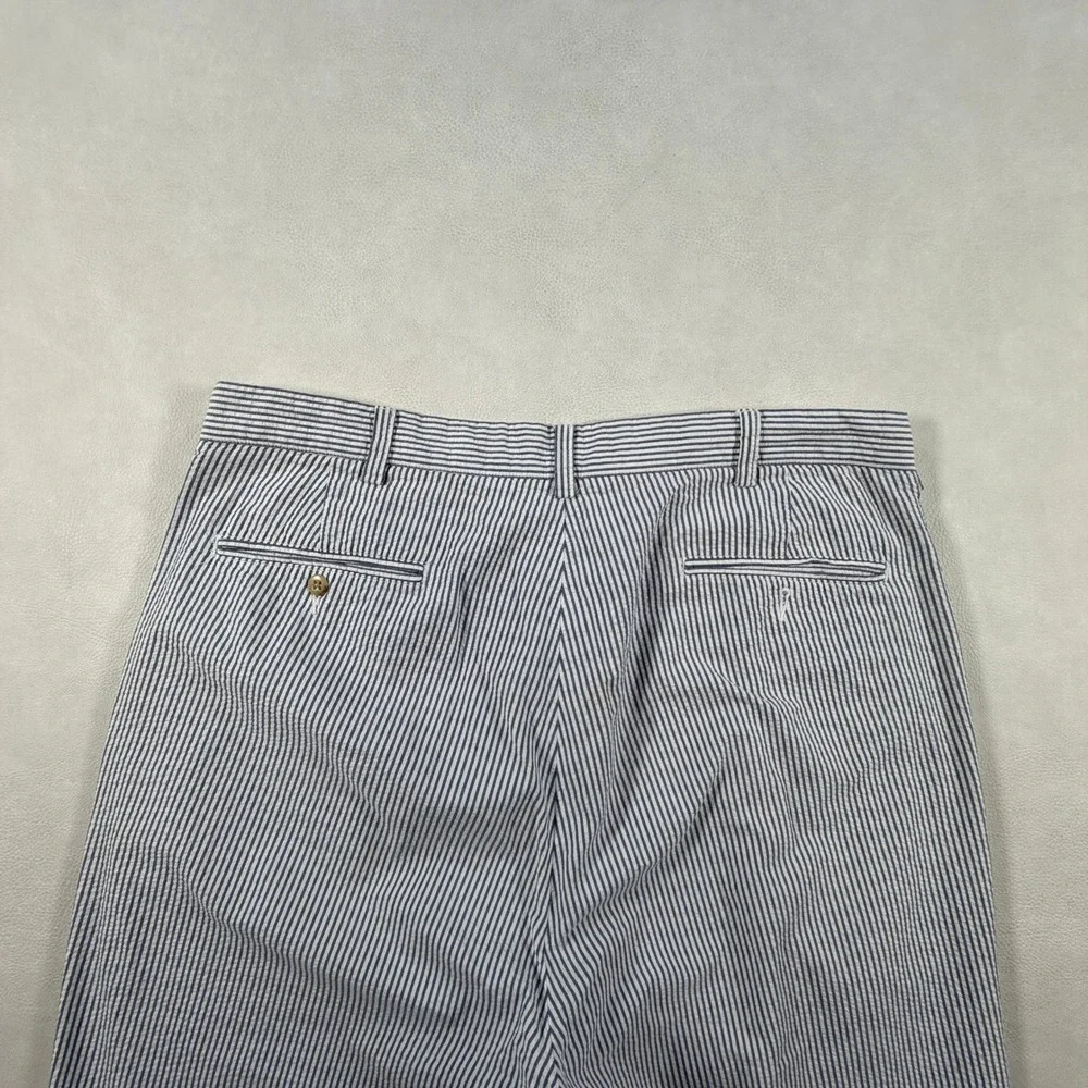Polo Ralph Lauren Andrew Pant Mens 35x32 Blue White Seersucker Pleated Trousers